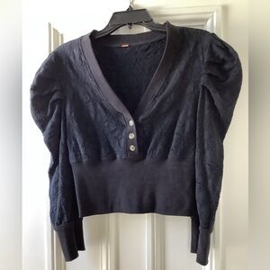 Free People Black Gemma Puffed-Sleeve Henley - Black XS